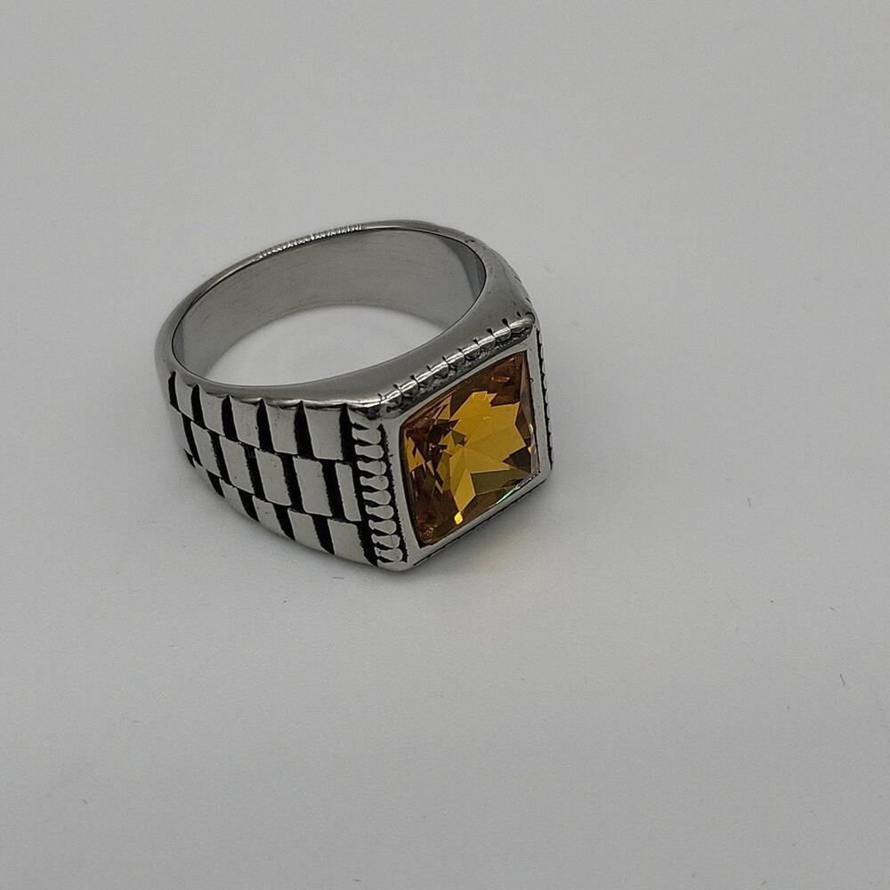 Yellow Cubic Zirconia Handmade Men's Ring Size 9 NWT